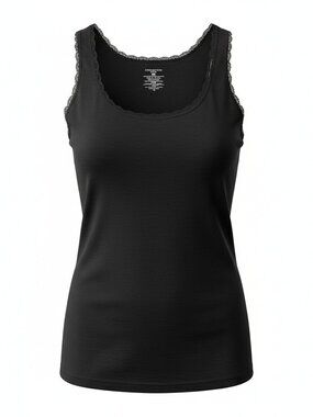 Jones New York Cotton Lace-Trim Tank Top Black Size Large